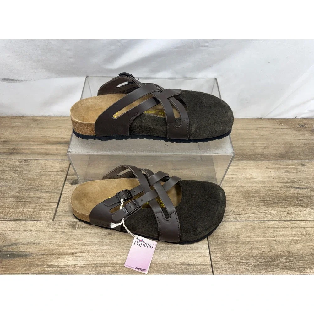 Papillio Birkenstock Tabora Brown Suede Leather Cross Strap Sandals 42 L11 M9 - Picture 2 of 9